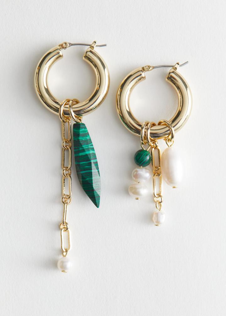 Other Stories Stone Pendant Mini Hoop Earrings - Green
