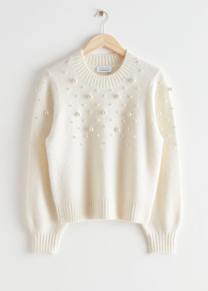 Other Stories Pearl Bead Knit Jumper - White