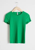 Other Stories Ribbed Cotton Ruffle Tee - Green