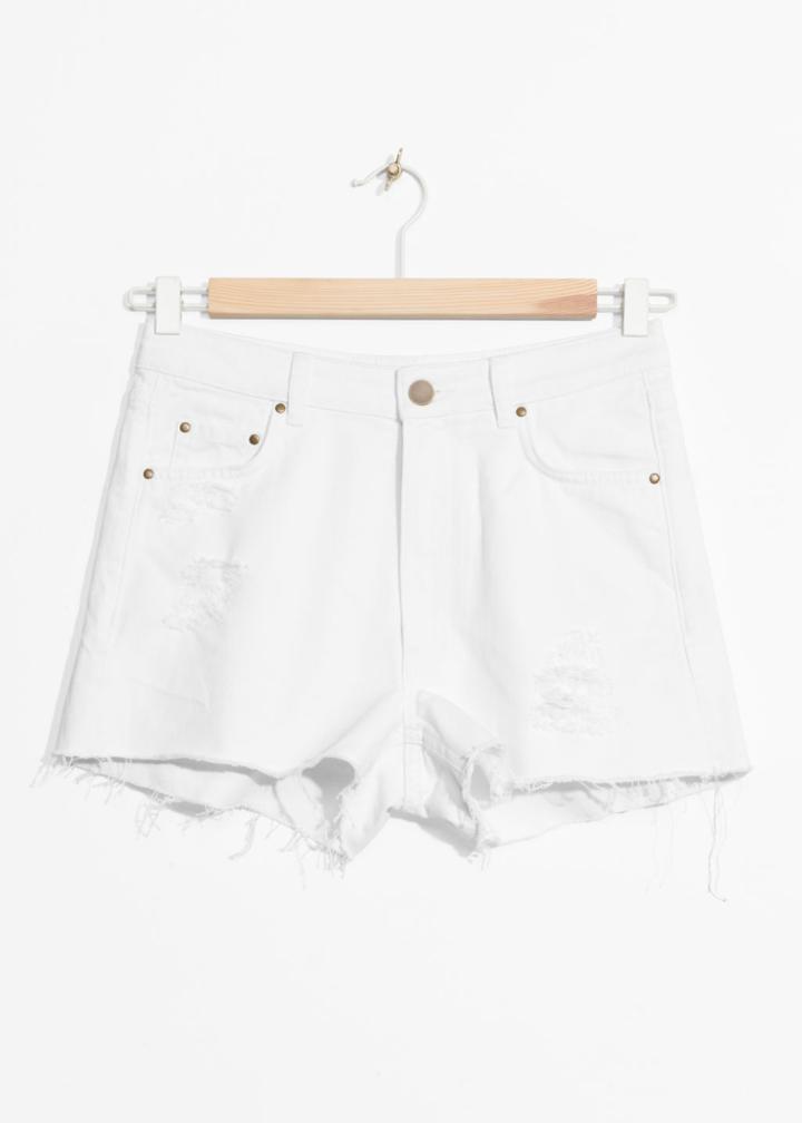 Other Stories Shredded Denim Shorts - White