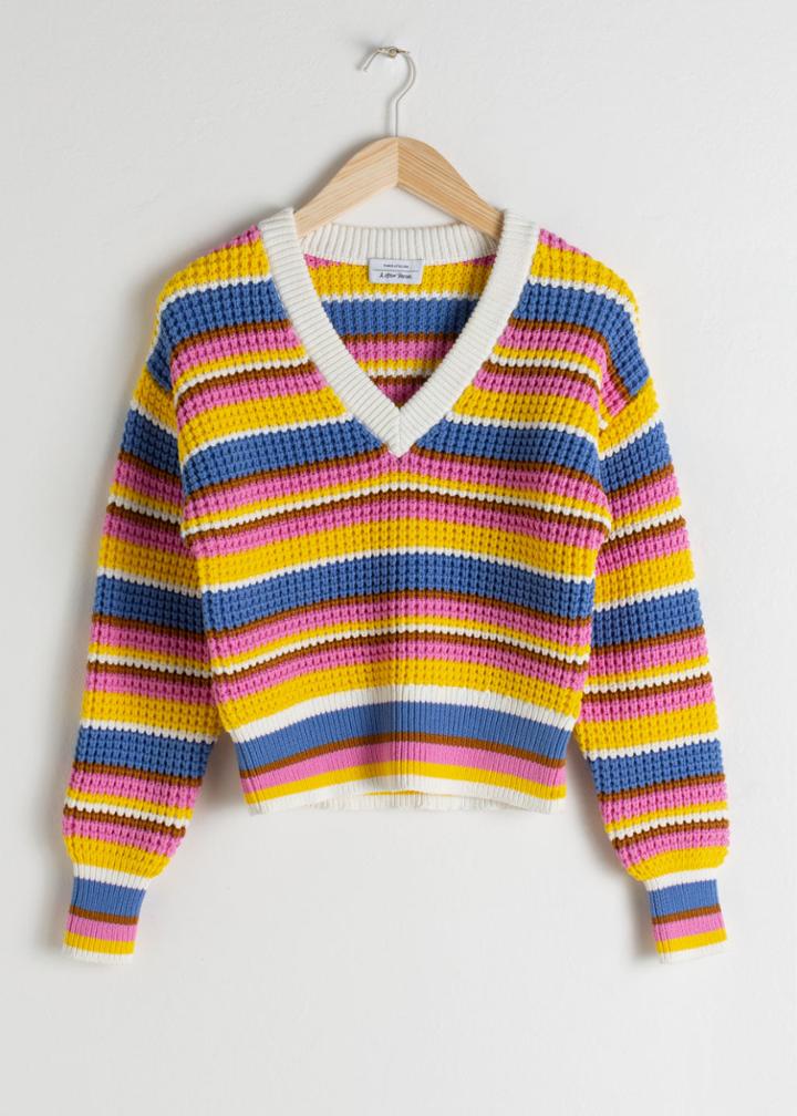 Other Stories Cropped Striped Cotton Blend Sweater - White