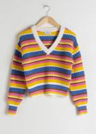 Other Stories Cropped Striped Cotton Blend Sweater - White