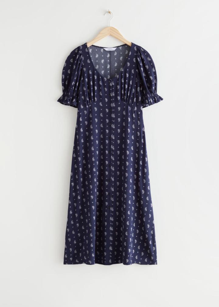 Other Stories Printed Button Up Midi Dress - Blue