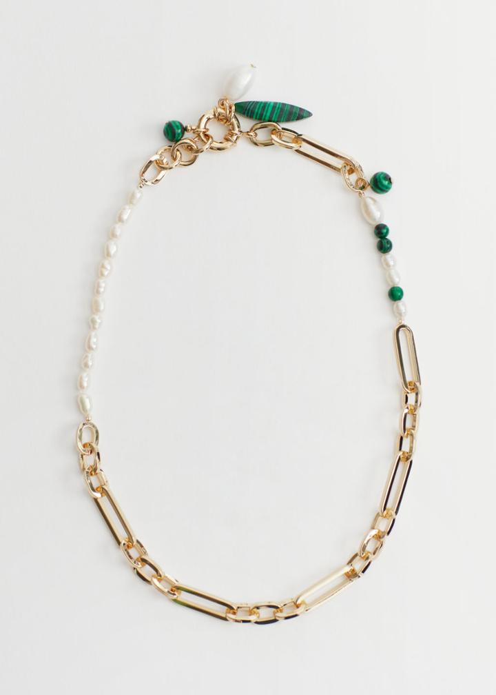 Other Stories Stone Charm Chain Link Necklace - Green