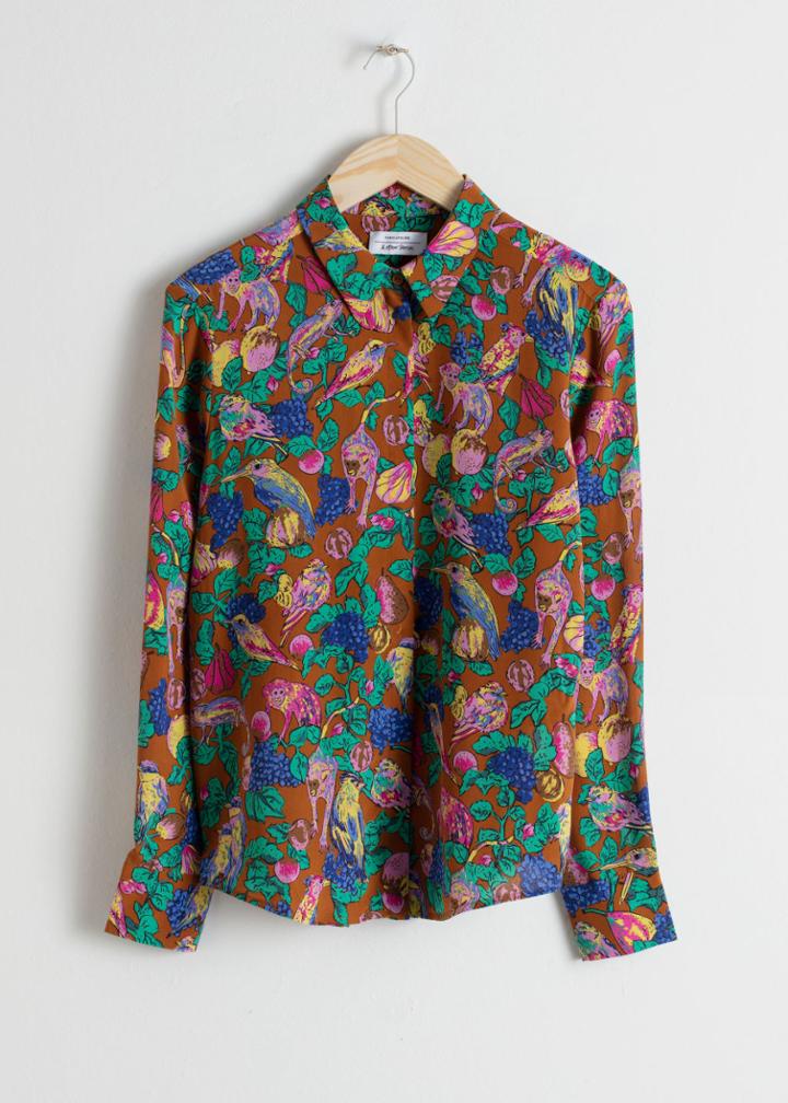 Other Stories Straight Fit Silk Shirt - Orange