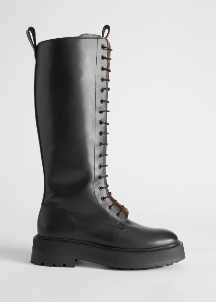 Other Stories Chunky Knee High Leather Boots - Black