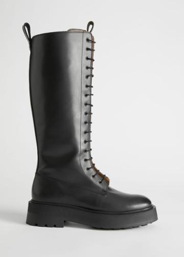 Other Stories Chunky Knee High Leather Boots - Black