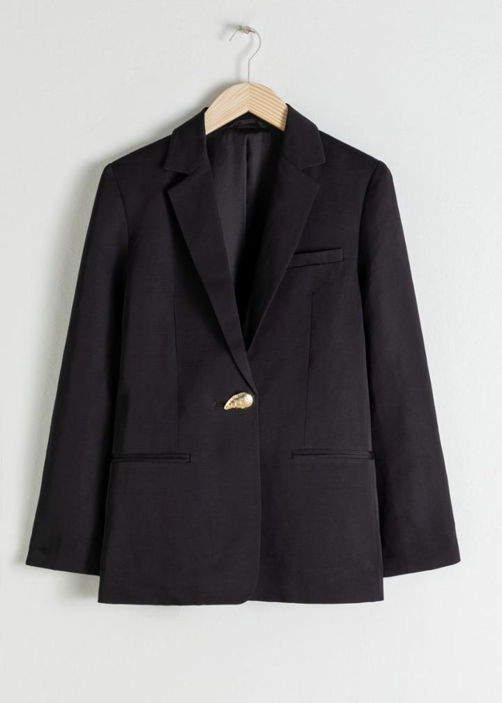Other Stories Seashell Button Oversized Blazer - Black