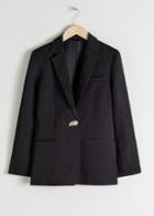 Other Stories Seashell Button Oversized Blazer - Black