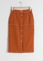Other Stories Mid Rise Denim Midi Skirt - Orange