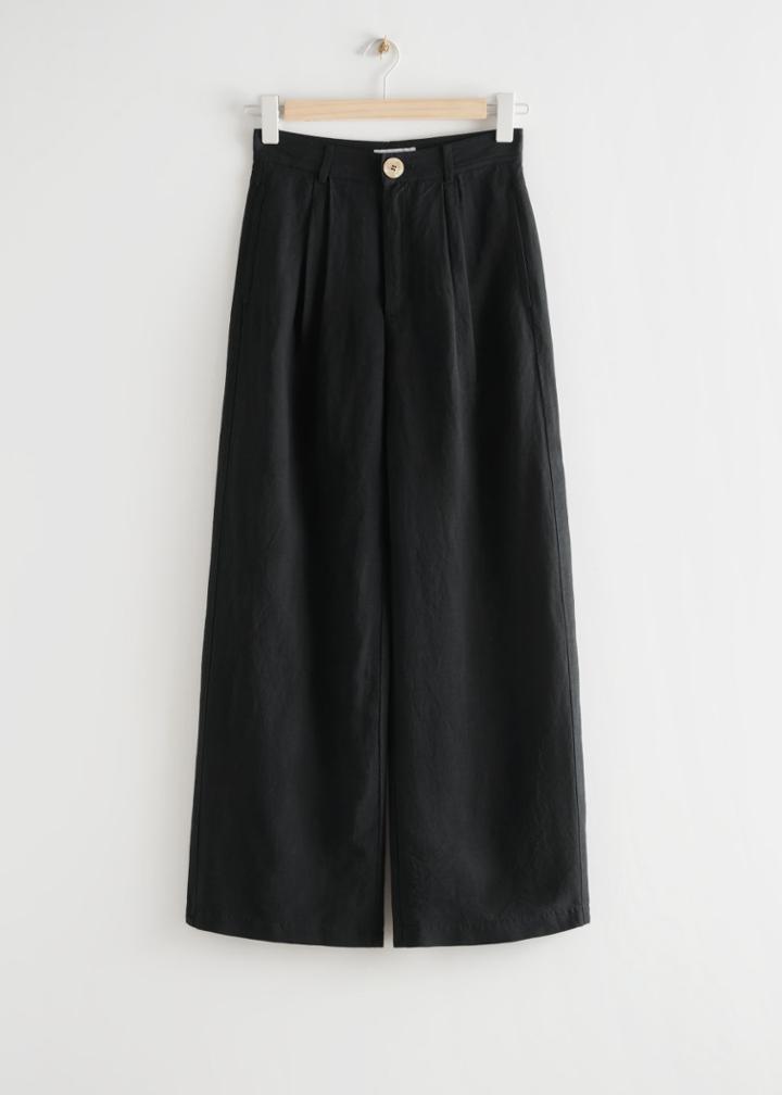 Other Stories Wide High Waist Linen Trousers - Black