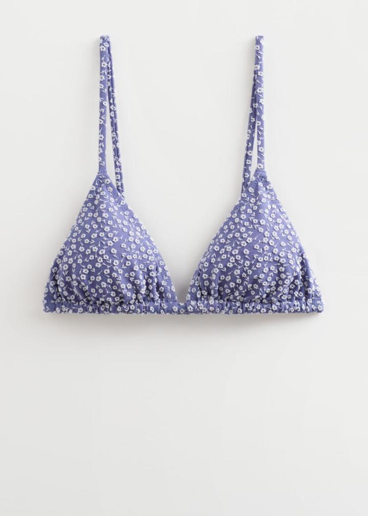 Other Stories Floral Jacquard Triangle Bikini Top - Blue
