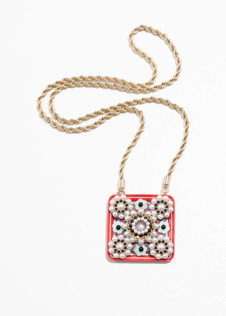 Other Stories Square Amulet Necklace - Red