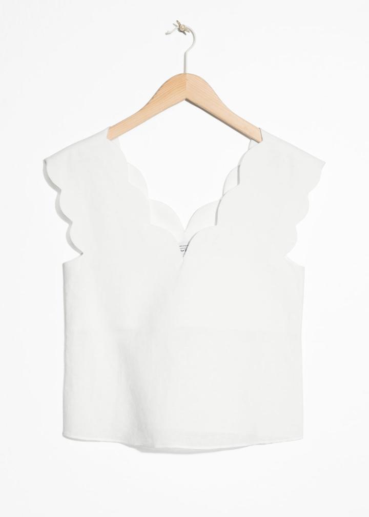Other Stories Linen Blend Scalloped Tank Top - White