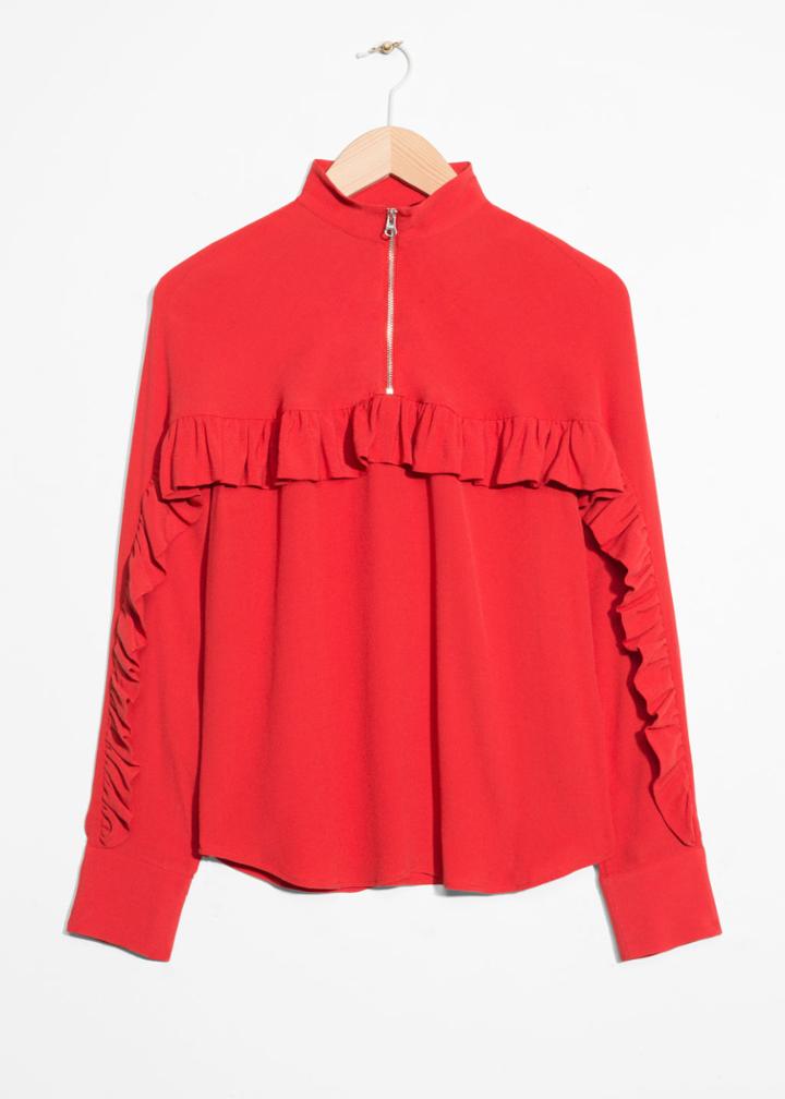 Other Stories Frill Zip Blouse - Red