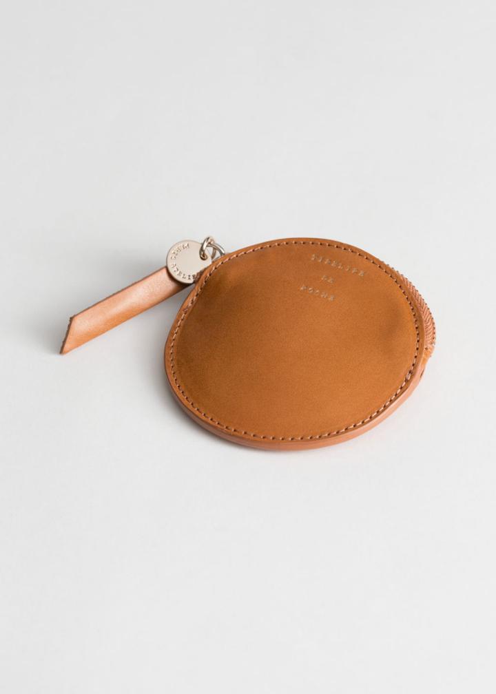 Other Stories Leather Circle Coin Purse - Beige