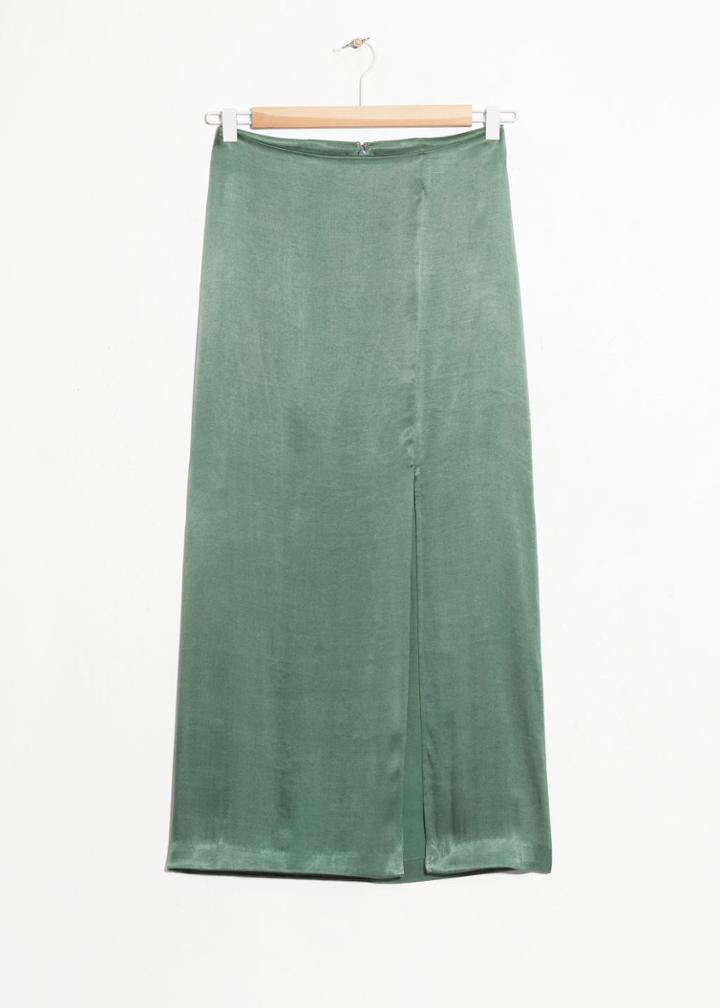 Other Stories Side Slit Midi Skirt - Green