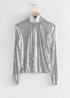 Other Stories Fitted Sequin Turtleneck Top - Grey
