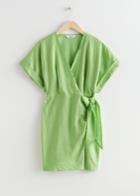 Other Stories Linen Wrap Mini Dress - Green