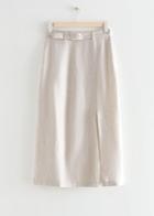 Other Stories Belted Linen Midi Skirt - Beige