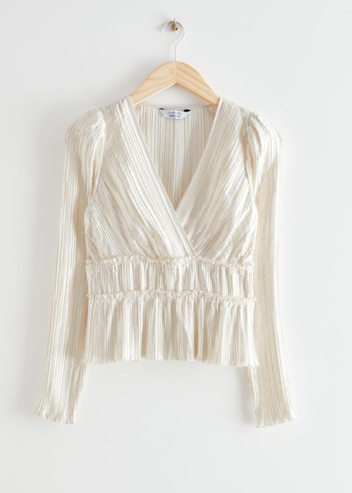 Other Stories Textured Puff Sleeve Top - White