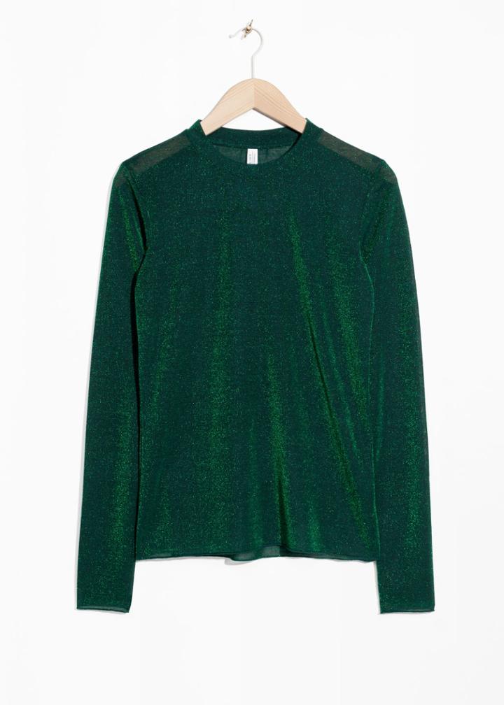 Other Stories Glittering Long Sleeve Top - Green