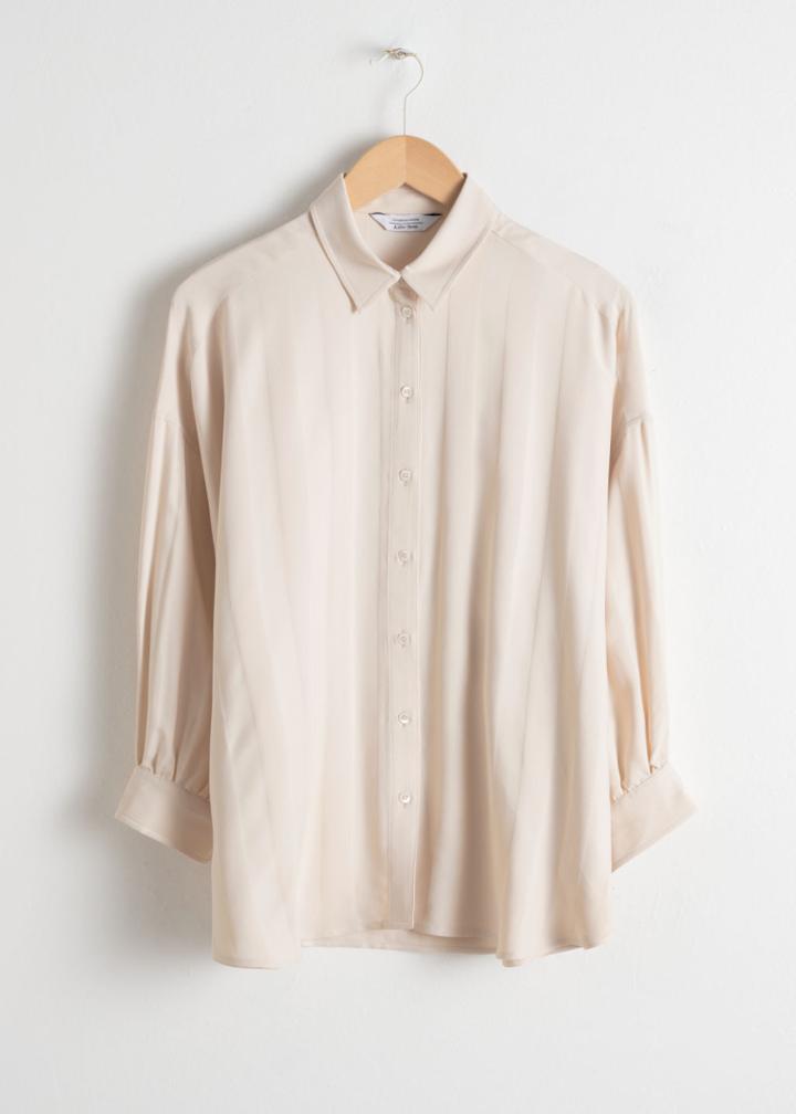 Other Stories Striped Jacquard Lounge Shirt - Beige
