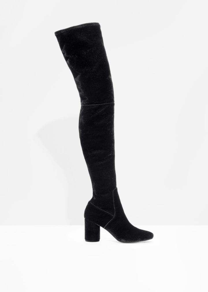 Other Stories Velvet Over The Knee Boots - Black