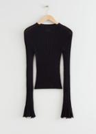 Other Stories Ribbed Fluted Cuff Top - Black