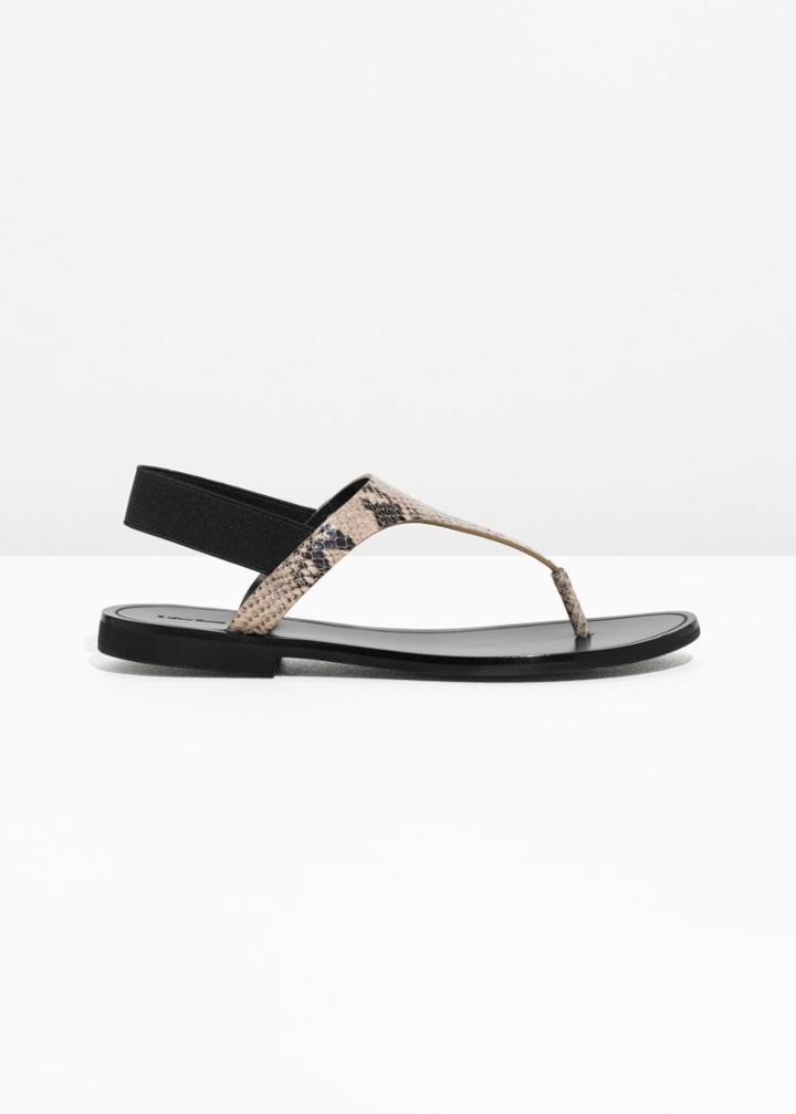 Other Stories Leather T-bar Strap Sandals - Orange