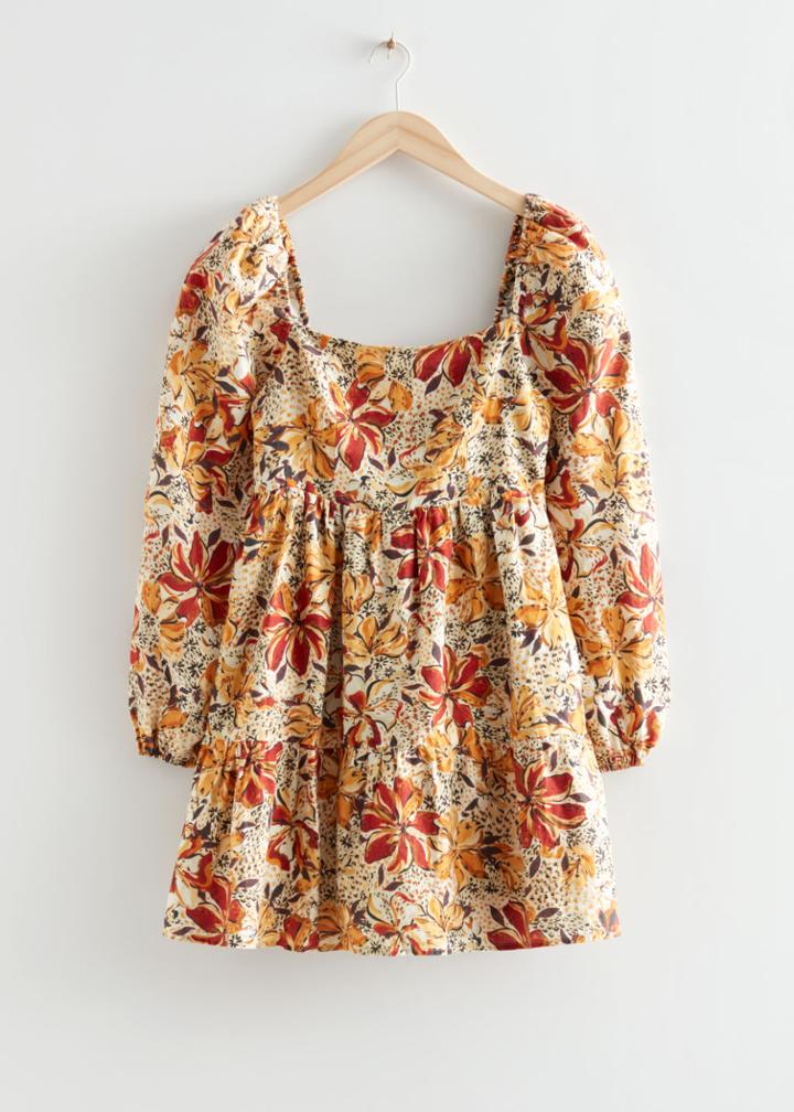 Other Stories Printed Linen Mini Dress - Yellow