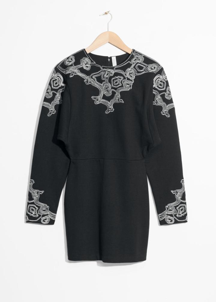 Other Stories Embroidered Mini Dress - Black