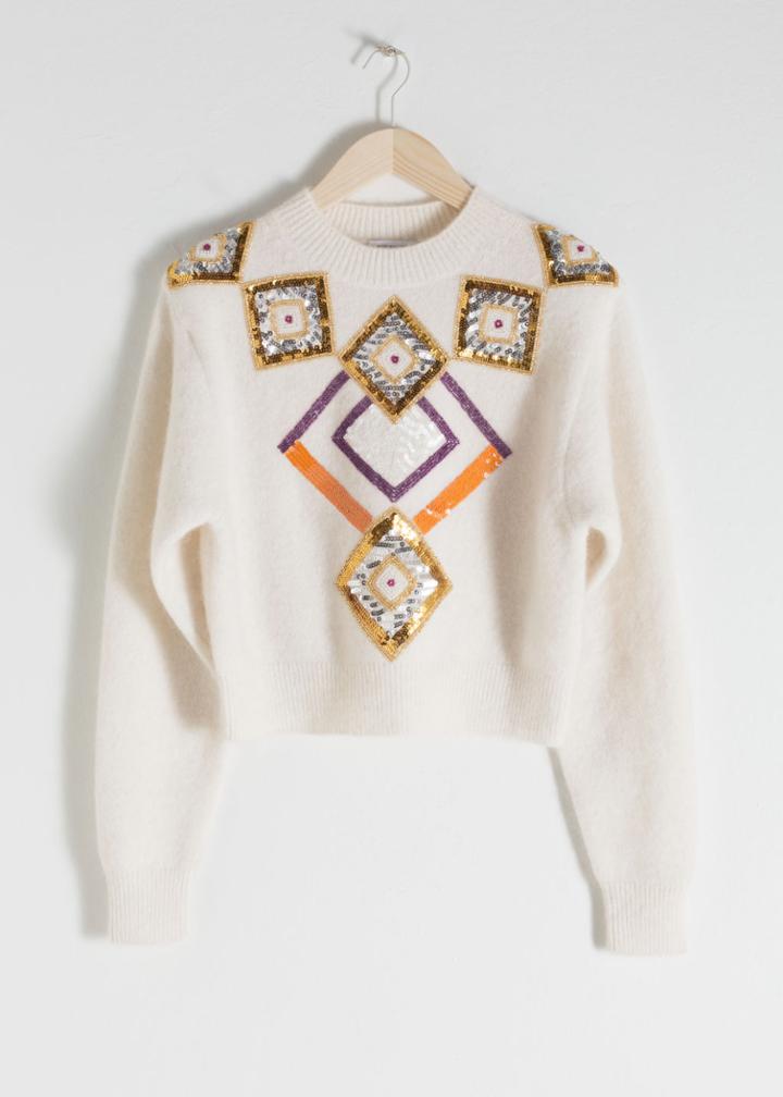 Other Stories Embellished Cropped Sweater - Beige