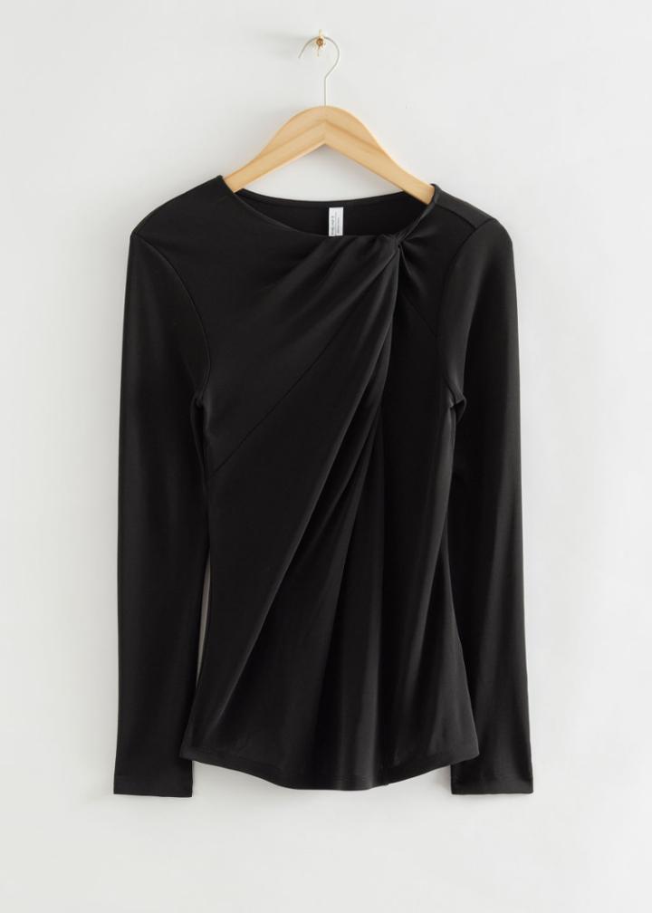 Other Stories Draped Twist Front Jersey Top - Black