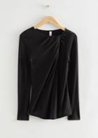 Other Stories Draped Twist Front Jersey Top - Black