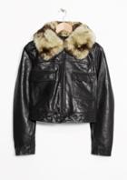 Other Stories Leather Jacket With Faux Fur