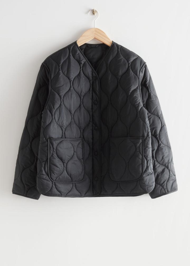 Other Stories Oversized Wave Quilted Jacket - Black