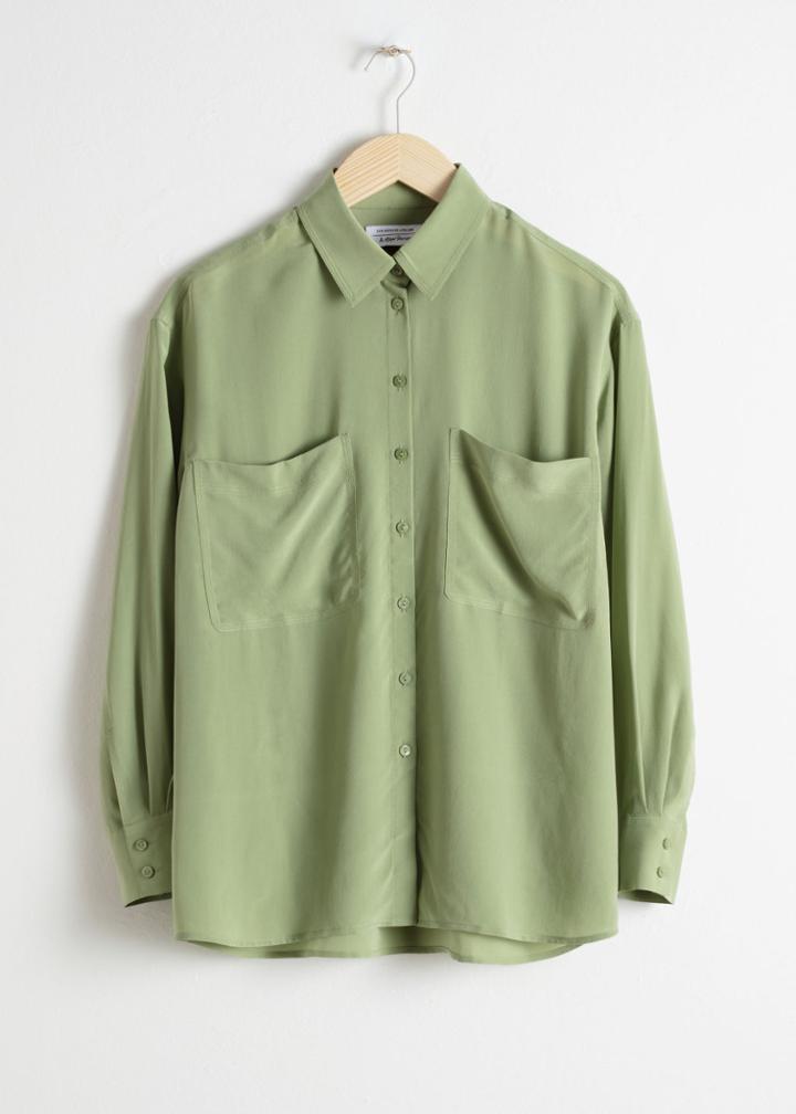 Other Stories Oversized Silk Shirt - Green