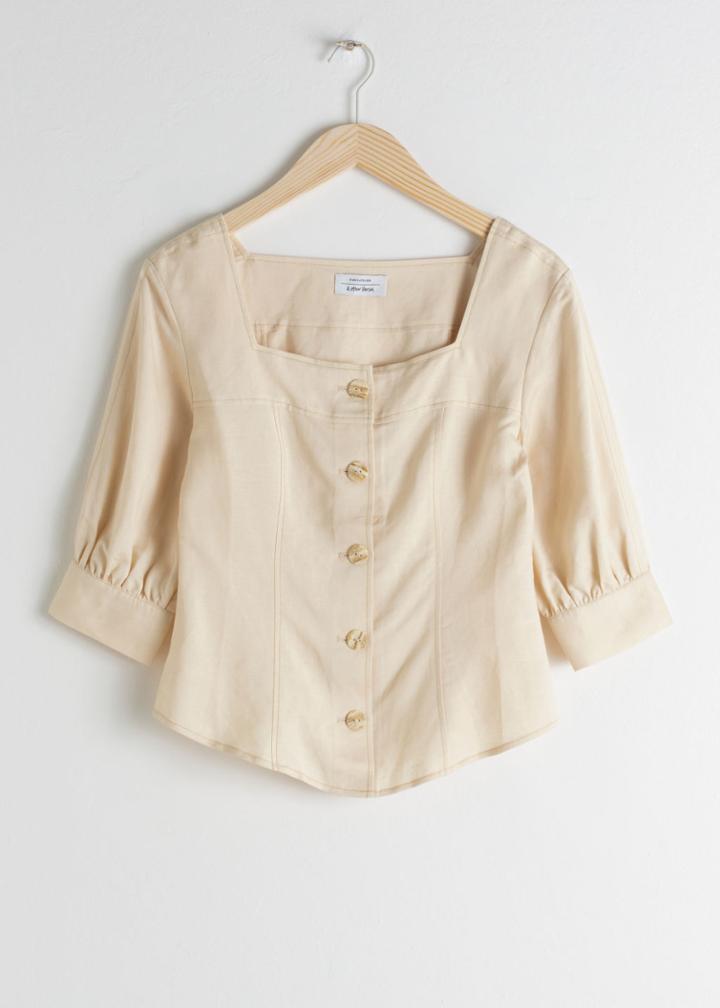 Other Stories Linen Blend Square Neck Top - Beige