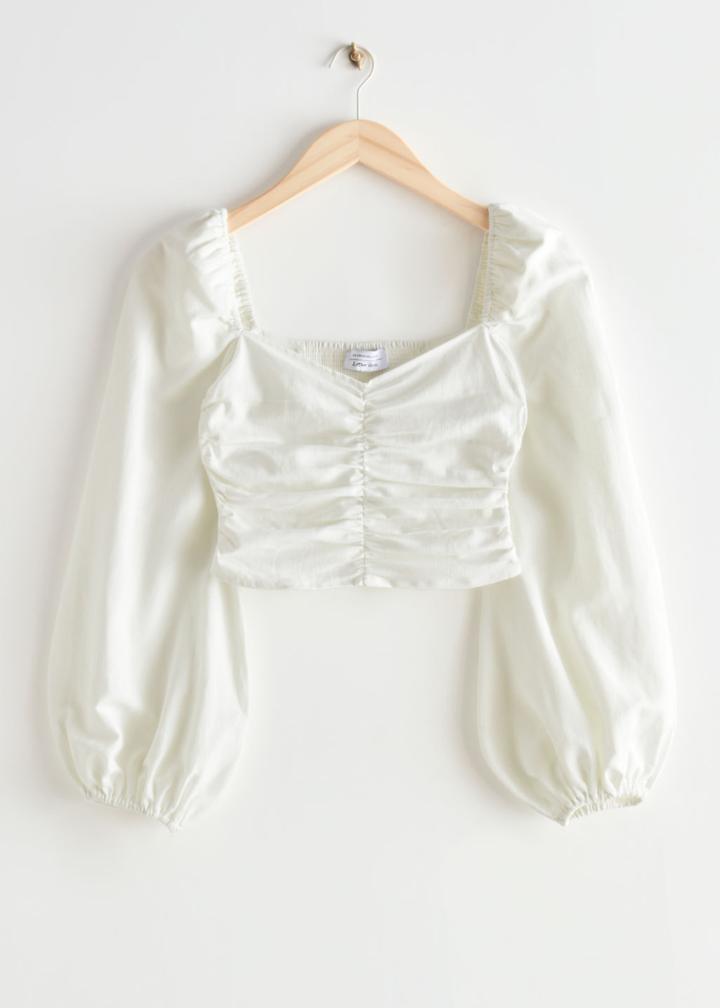 Other Stories Cropped Puff Sleeve Top - White
