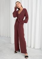 Other Stories Plunging Belted Jumpsuit - Red