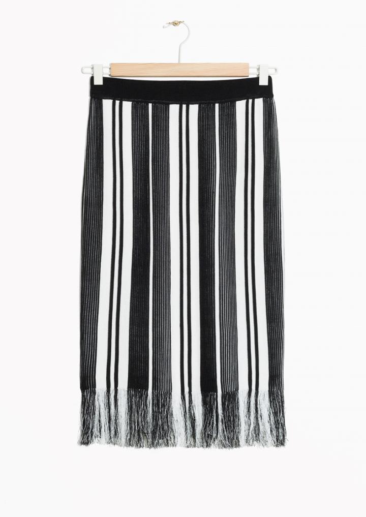 Other Stories Striped Fringe Knit Skirt