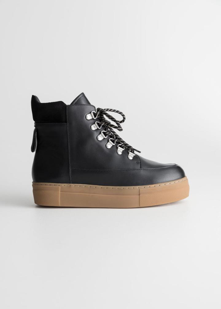 Other Stories Lace Up Leather Boots - Black