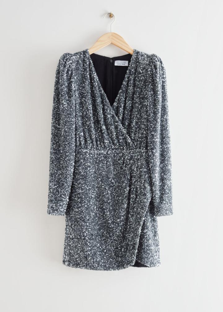 Other Stories Sequin Wrap Mini Dress - Brown