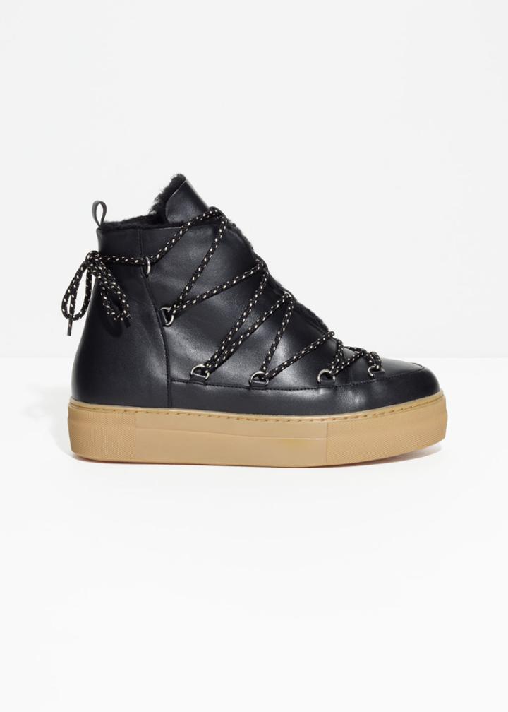 Other Stories Leather Snow Boots - Black