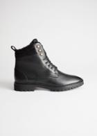 Other Stories Leather Lace Up Boots - Black