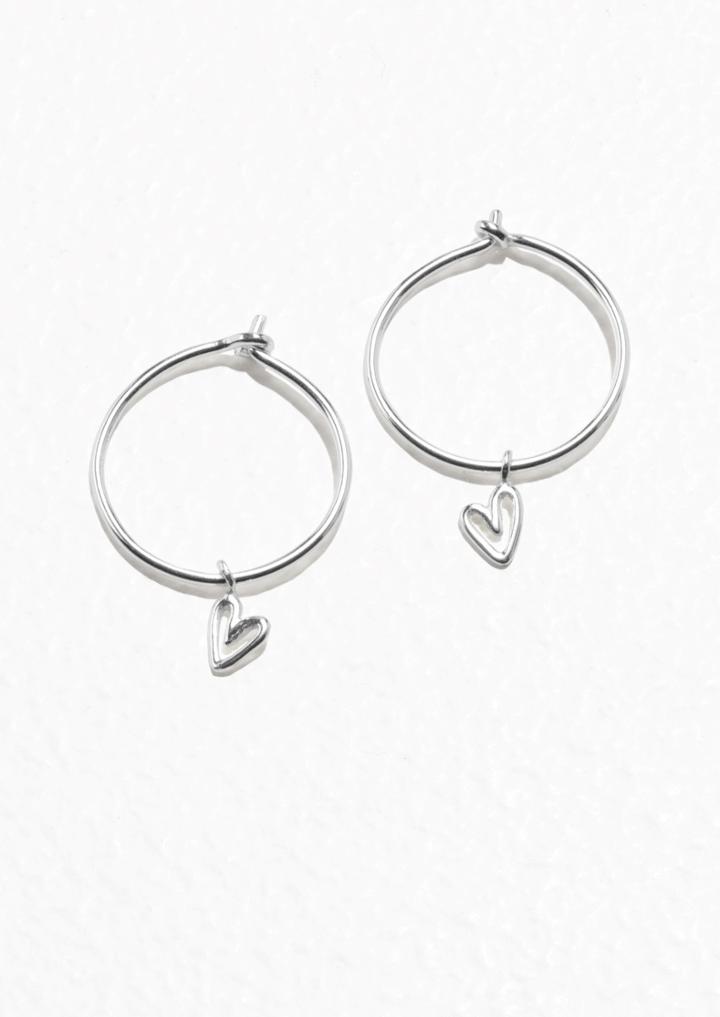 Other Stories Sterling Silver Mini Hoops With Heart Pendant