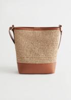 Other Stories Straw And Leather Bucket Bag - Beige