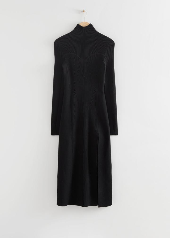 Other Stories Tight Ribbed Corset Dress - Black