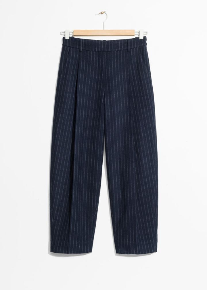 Other Stories Cropped Wool Blend Trousers - Blue